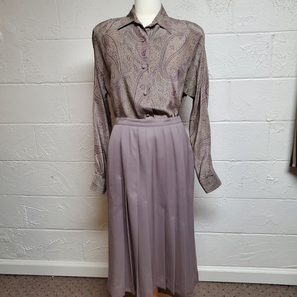 Calvin Klein Classic Silk Blouse & Wool Skirt Set